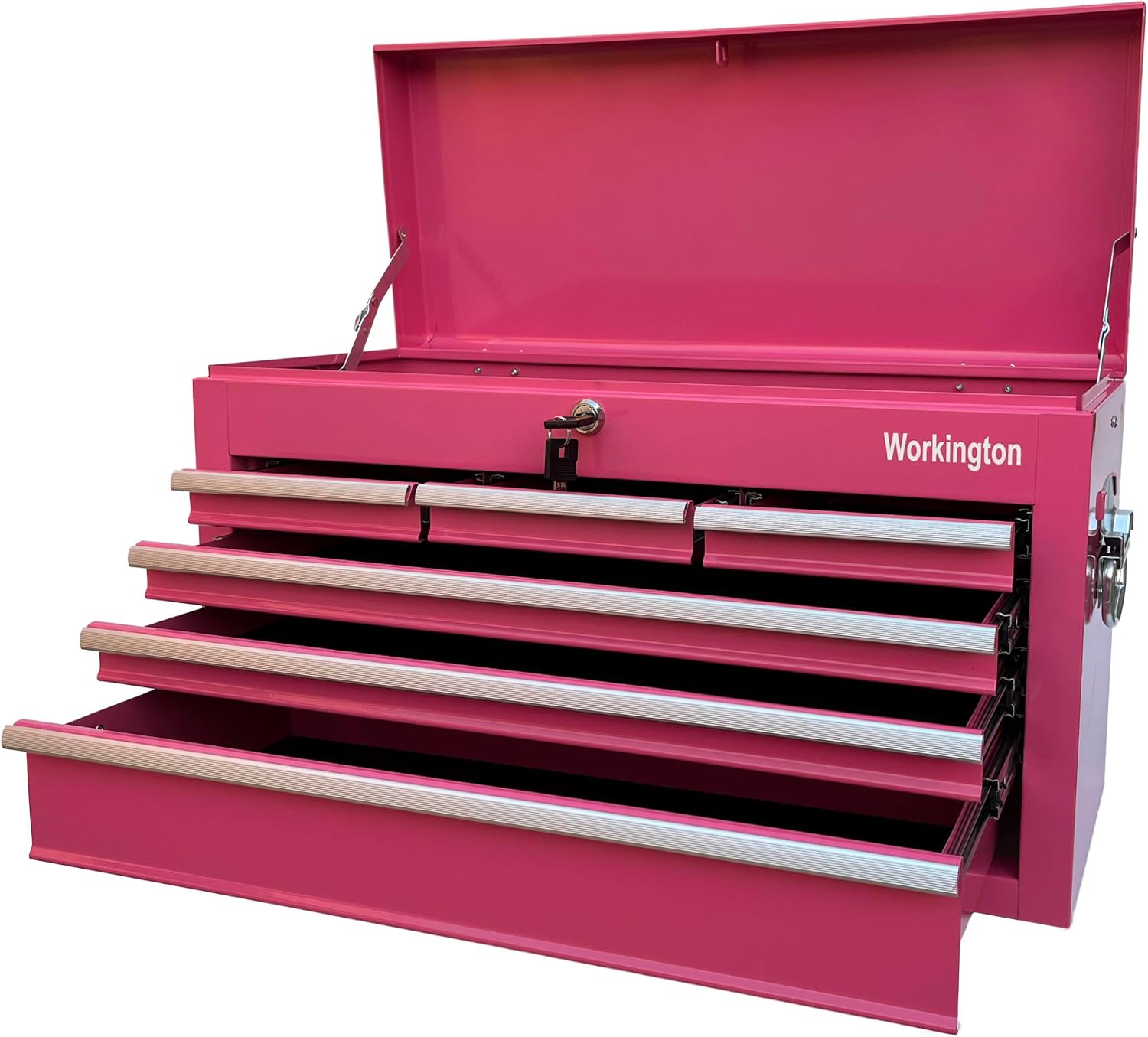 Workington Portable Metal Tool Chest with 6 Drawers, 24' 6-Drawer Tool Chest Cabinet with Ball Bearing Drawer Slides, Steel Tool Storage Box Organizer 4005 Pink