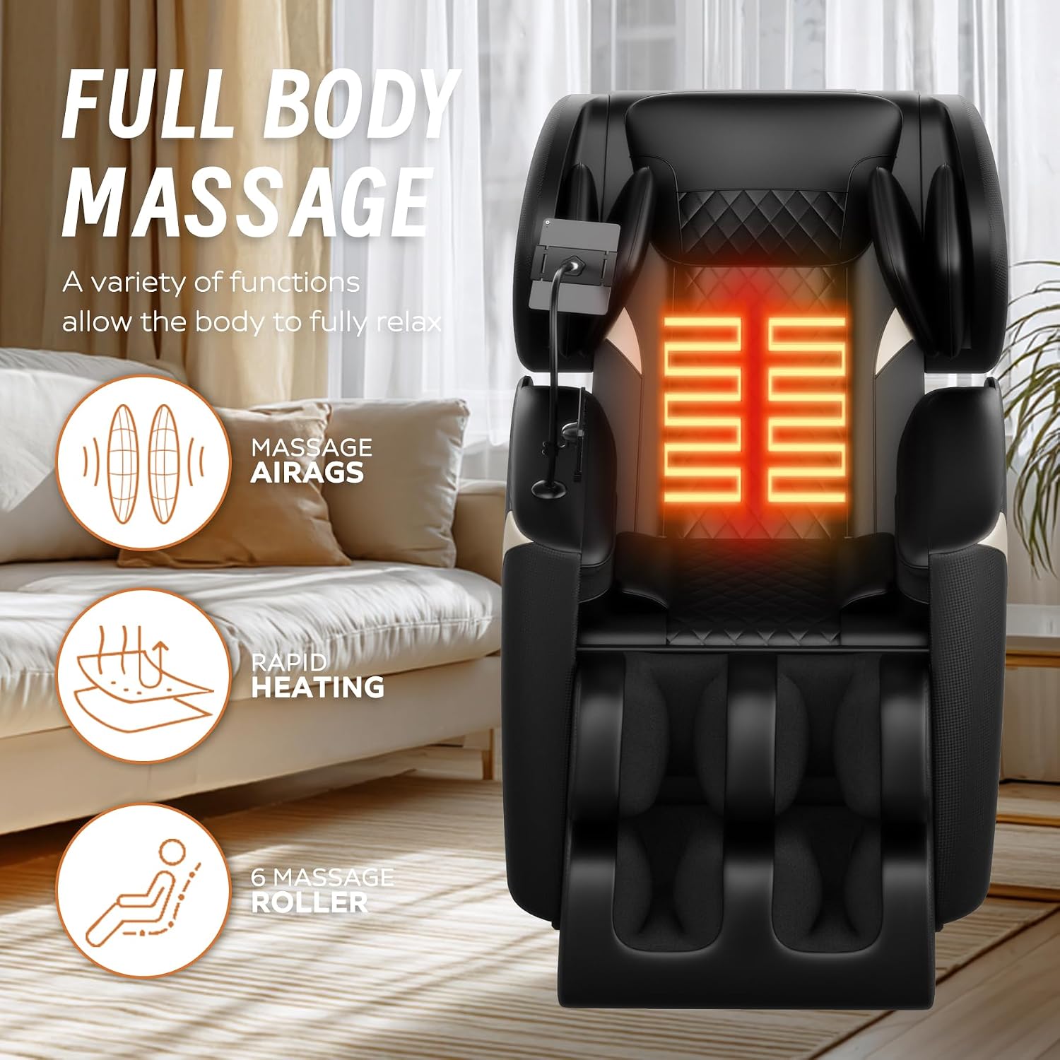 GDFStudio Full Body Massage Chair, Zero Gravity Recliner with Heating, Air Pressure, Foot Rollers, Bluetooth Speaker & Adjustable Intensity, 5 Automatic Modes for Home & Office Relaxation