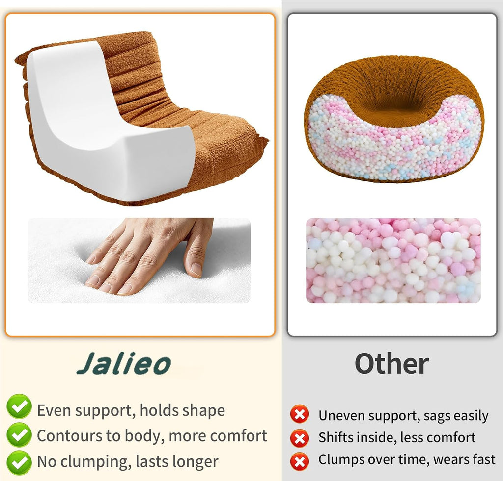 Bean Bag Chairs for Adults, Lazy Sofa Chair with Memory Foam Teddy Velvet Fabric, Large Beanbag Sofa Chair for Bedroom Living Room Dorm Office (Brown)