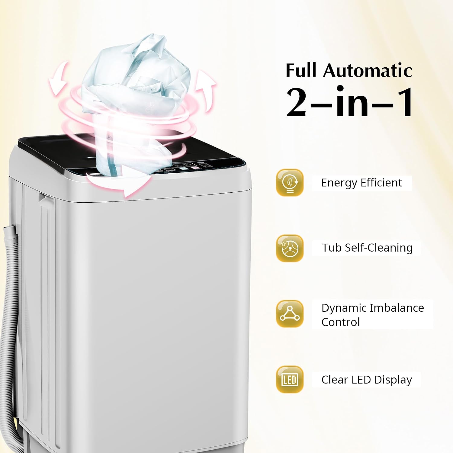Portable Washing Machine 17.7lbs Full Automatic Portable Washer Machine for Apartment, 10 Wash Program Tub Self-cleaning Small Washing Machines for Dorm, Home, RV, Apartment, Off-White