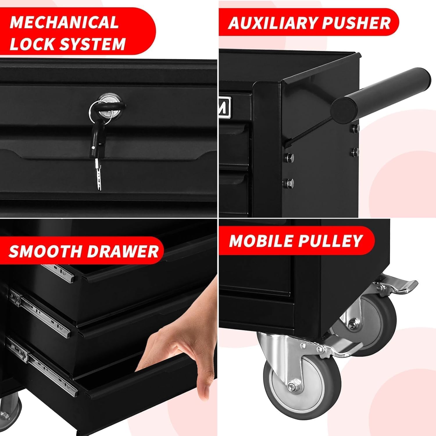 Rolling Tool Chest, 7-Drawer Small Tool Cabinet, Metal Tool Box with Wheels & Locking System, Ergonomic Push-Pull Handle for Garage, Workshop, Warehouse Organizer & Storage