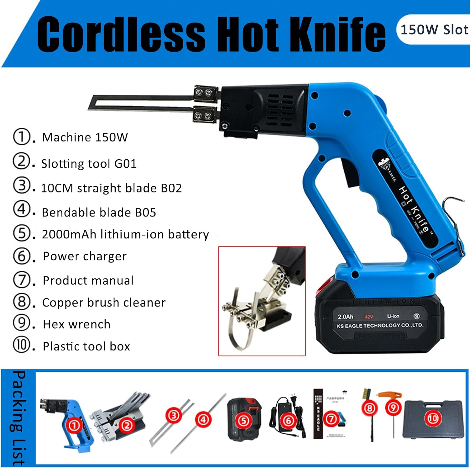Cordless Hot Wire Foam Cutter & Hot Knife Electric Combo Kit - 150W Air-Cooled Styrofoam Cutting Tool for EPE, XPS, KT Board, Sponge (Blue)