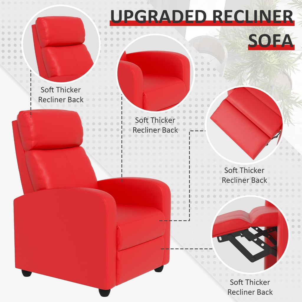 Massage Recliner Chair, Single Sofa Chair with Remote Control, Chair Recliner, Lazy Recliner Chair, Living Room Recliners with Pu Leather Padded Seat Backrest, Recliner Chairs for Adults, Red