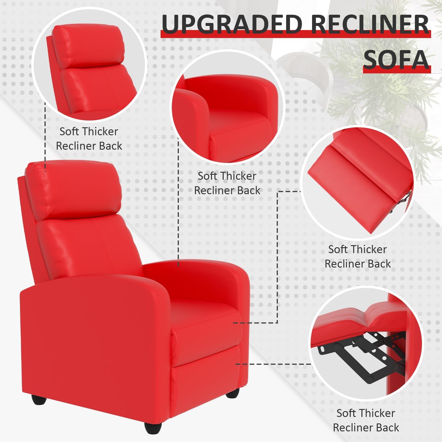 Massage Recliner Chair, Single Sofa Chair with Remote Control, Chair Recliner, Lazy Recliner Chair, Living Room Recliners with Pu Leather Padded Seat Backrest, Recliner Chairs for Adults, Red