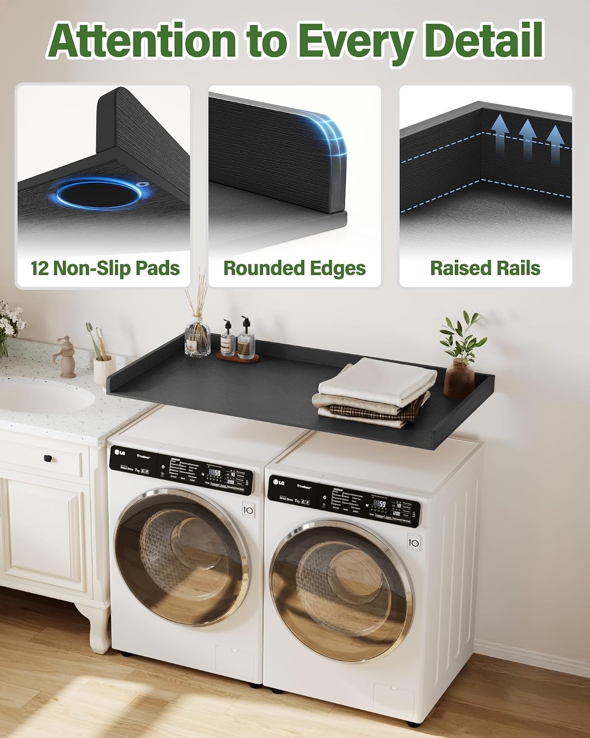 Premium-Grade HDPE Washer and Dryer Countertop 54'x27.5' – Waterproof washer dryer topper for Laundry Room Organization, Durable laundry countertop for Folding Clothes, Sorting, Extra Storage