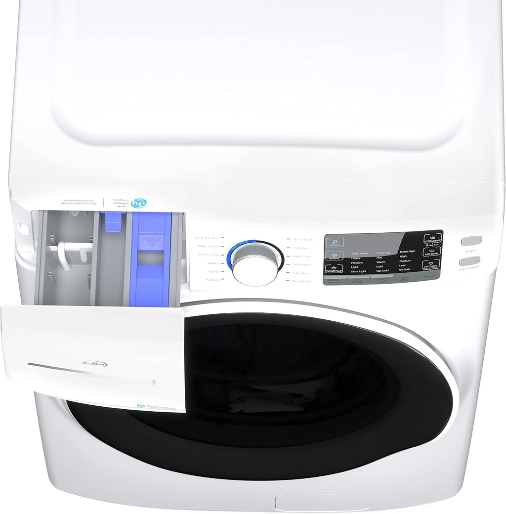 KoolMore 27' Front Load X-Large 4.5 Cu. Ft. Washing Machine with Quiet Inverter Motor, Steam and Water Plus Functions, 20-Minute Quick Wash, and 12 Washing Cycles [White] [120V] (FLW-5CWH)