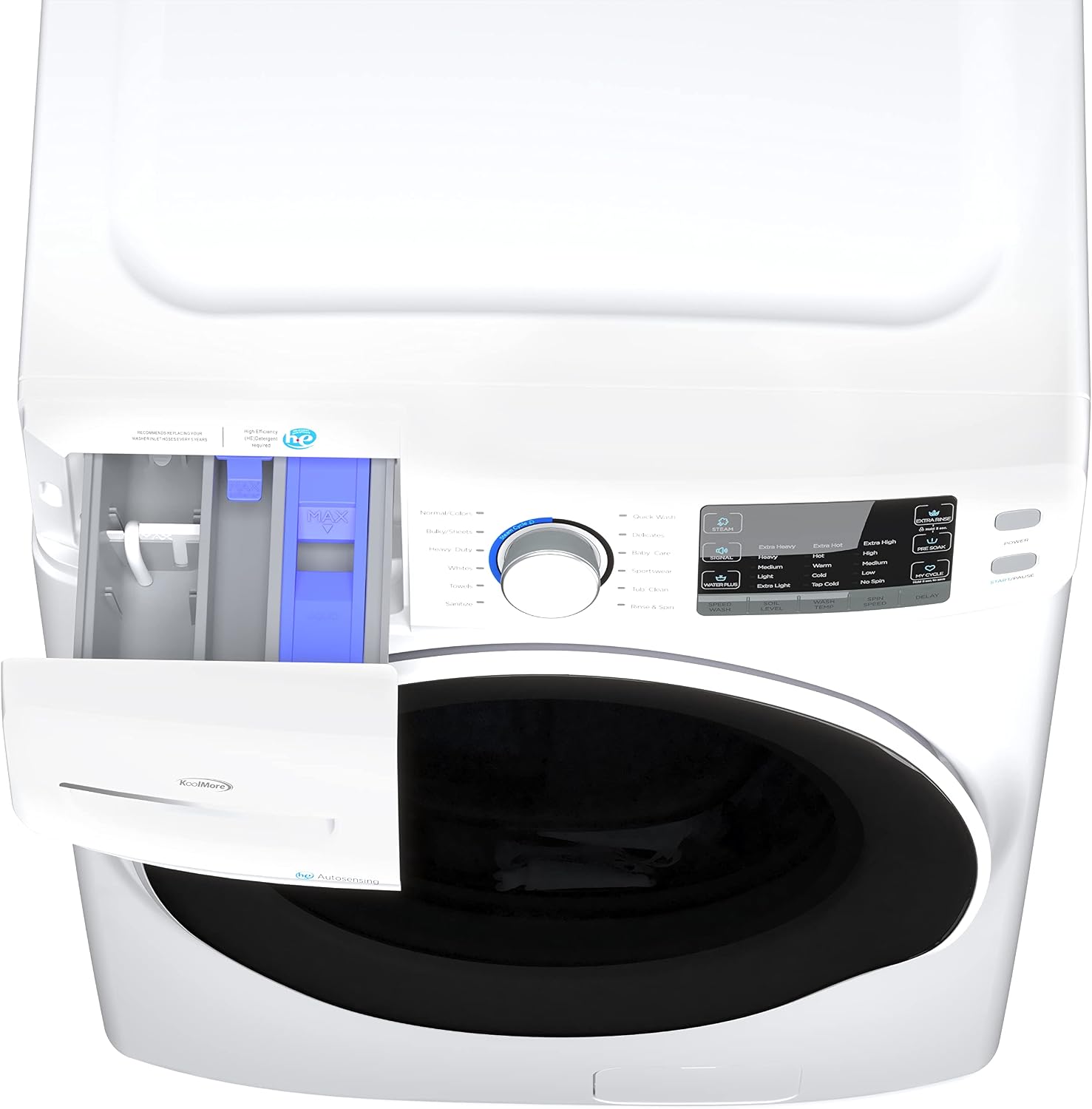 KoolMore 27' Front Load X-Large 4.5 Cu. Ft. Washing Machine with Quiet Inverter Motor, Steam and Water Plus Functions, 20-Minute Quick Wash, and 12 Washing Cycles [White] [120V] (FLW-5CWH)