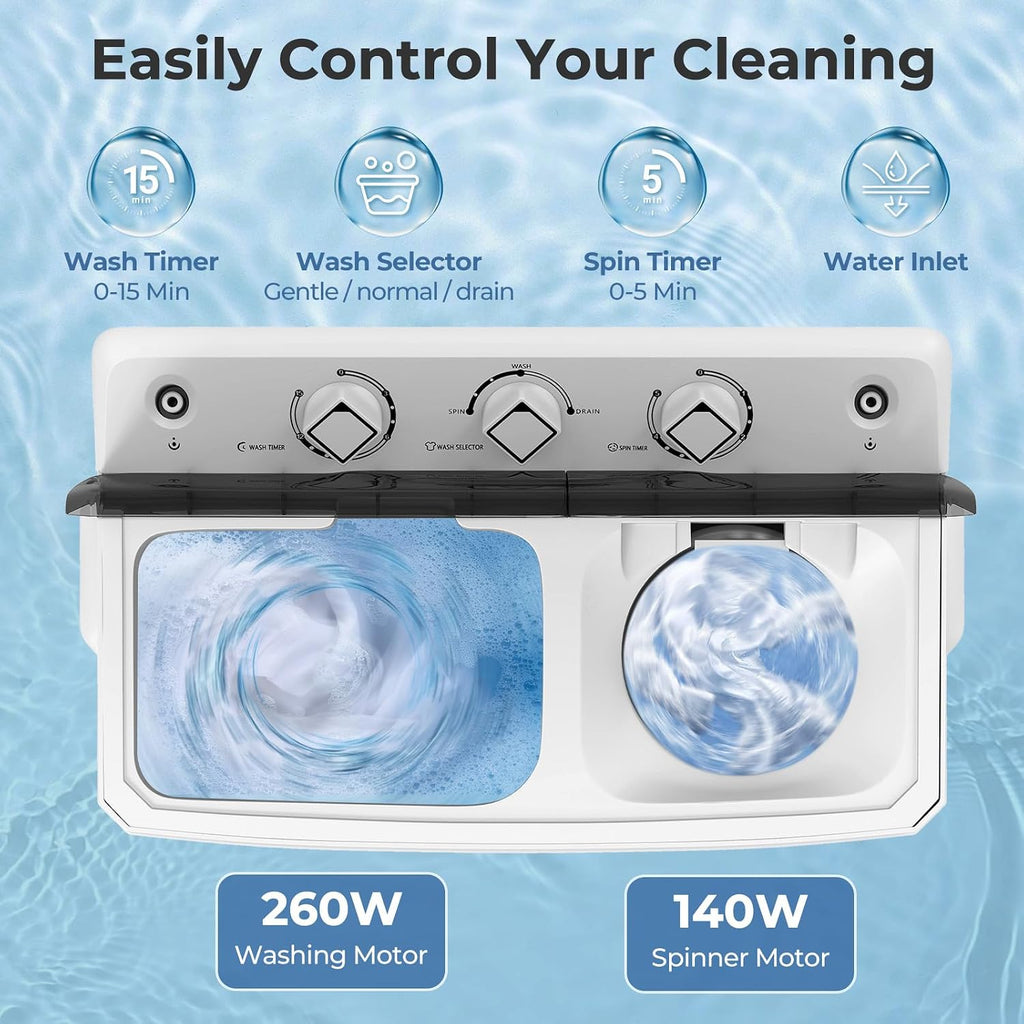 Giantex Washing Machine, 20Lbs Capacity, Washer and Spinner Combo, Portable Compact Twin Tub 12Lbs Washing and 8Lbs Spinning, Inlet and Drain Hose, Laundry Washer for Apartment RV Dorm