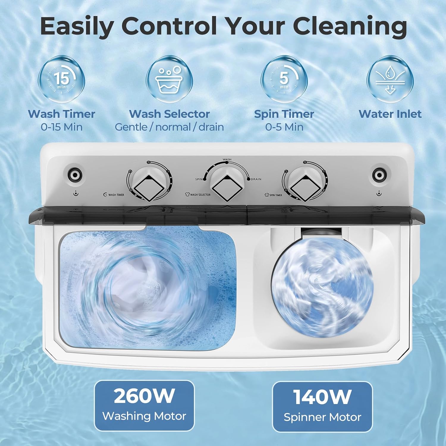 Giantex Washing Machine, 20Lbs Capacity, Washer and Spinner Combo, Portable Compact Twin Tub 12Lbs Washing and 8Lbs Spinning, Inlet and Drain Hose, Laundry Washer for Apartment RV Dorm