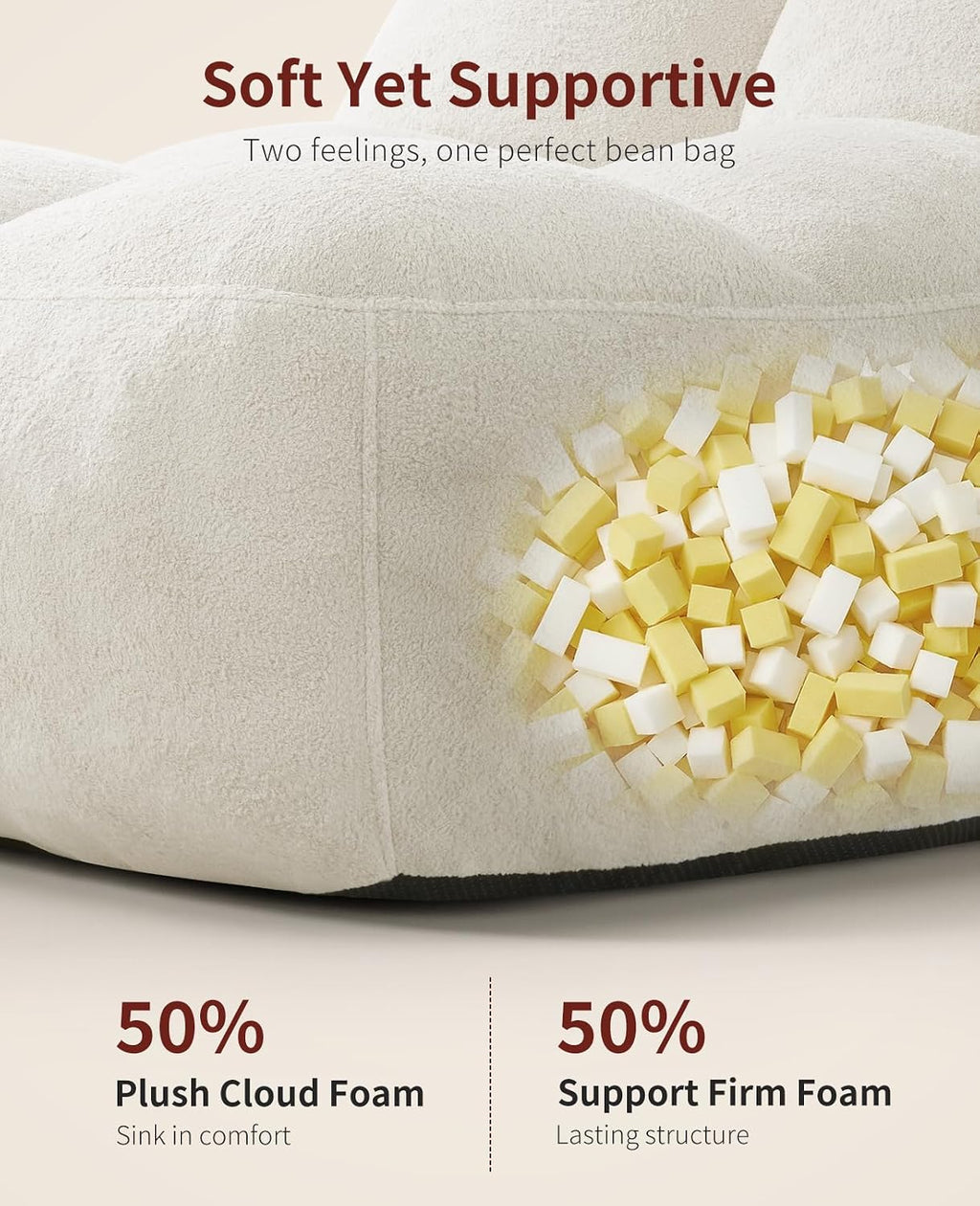 Relefree Giant Bean Bag Chair for Adults, High-Back Memory Foam Bean Bag, Comfy Boneless Chair, Lounge Chair for Bedroom, Living Room, Gaming, Reading Nook