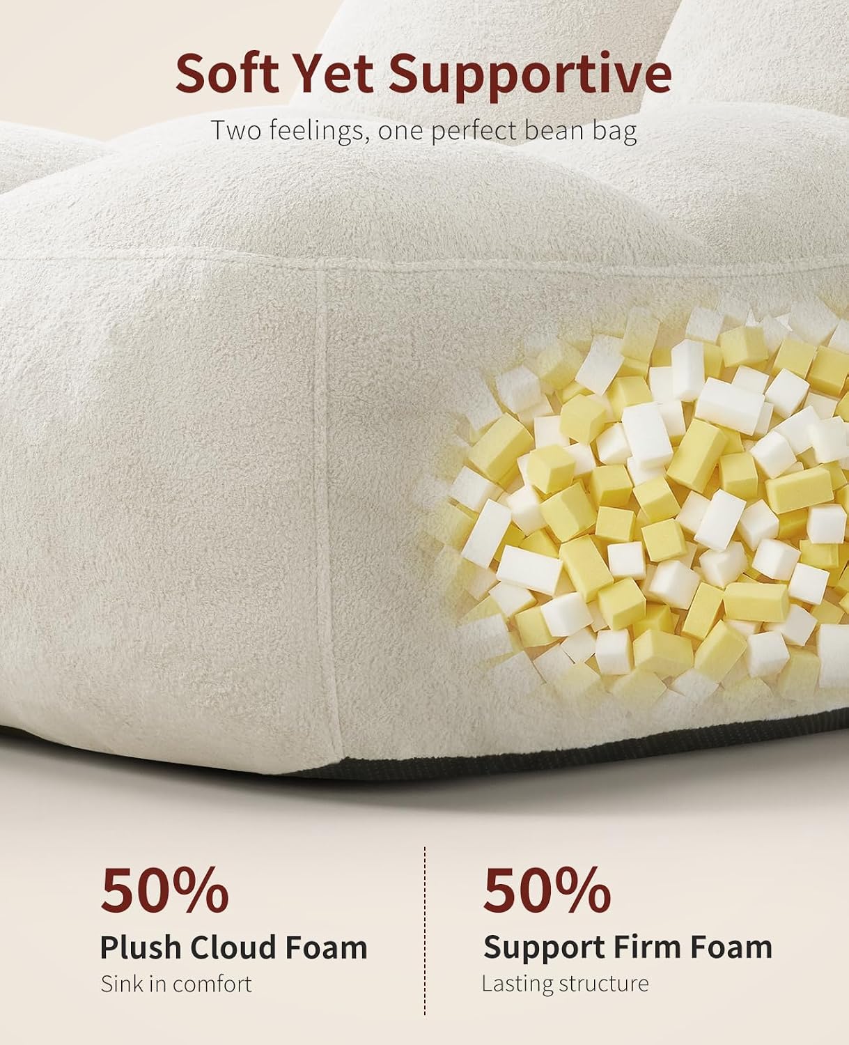 Relefree Giant Bean Bag Chair for Adults, High-Back Memory Foam Bean Bag, Comfy Boneless Chair, Lounge Chair for Bedroom, Living Room, Gaming, Reading Nook