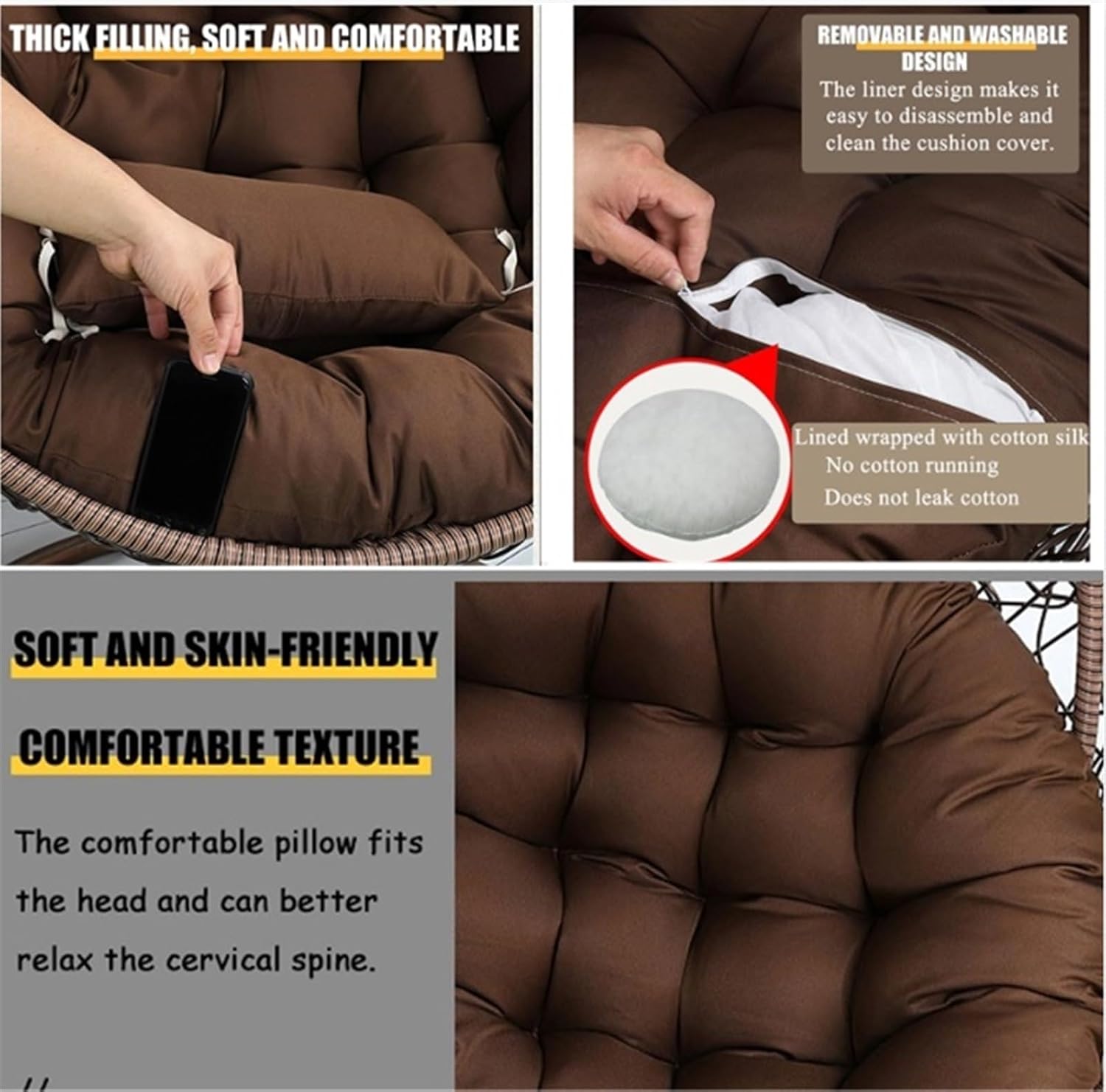 Swing Hanging Chair Cushion Egg Chair Cushion Thicken Hanging Basket Egg Chair Waterproof Heavy Duty Swing Chair Cover Seat Cushion for Garden Outdoor Indoor Patio(12,120CM)