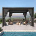 10' ×13' Louvered Pergola, Aluminum Outdoor Pergola with Privacy Curtains and Netting, Adjustable Roof Hardtop Gazebo, Waterproof Metal Patio Cover with Integrated Drainage System for Deck, Backyard
