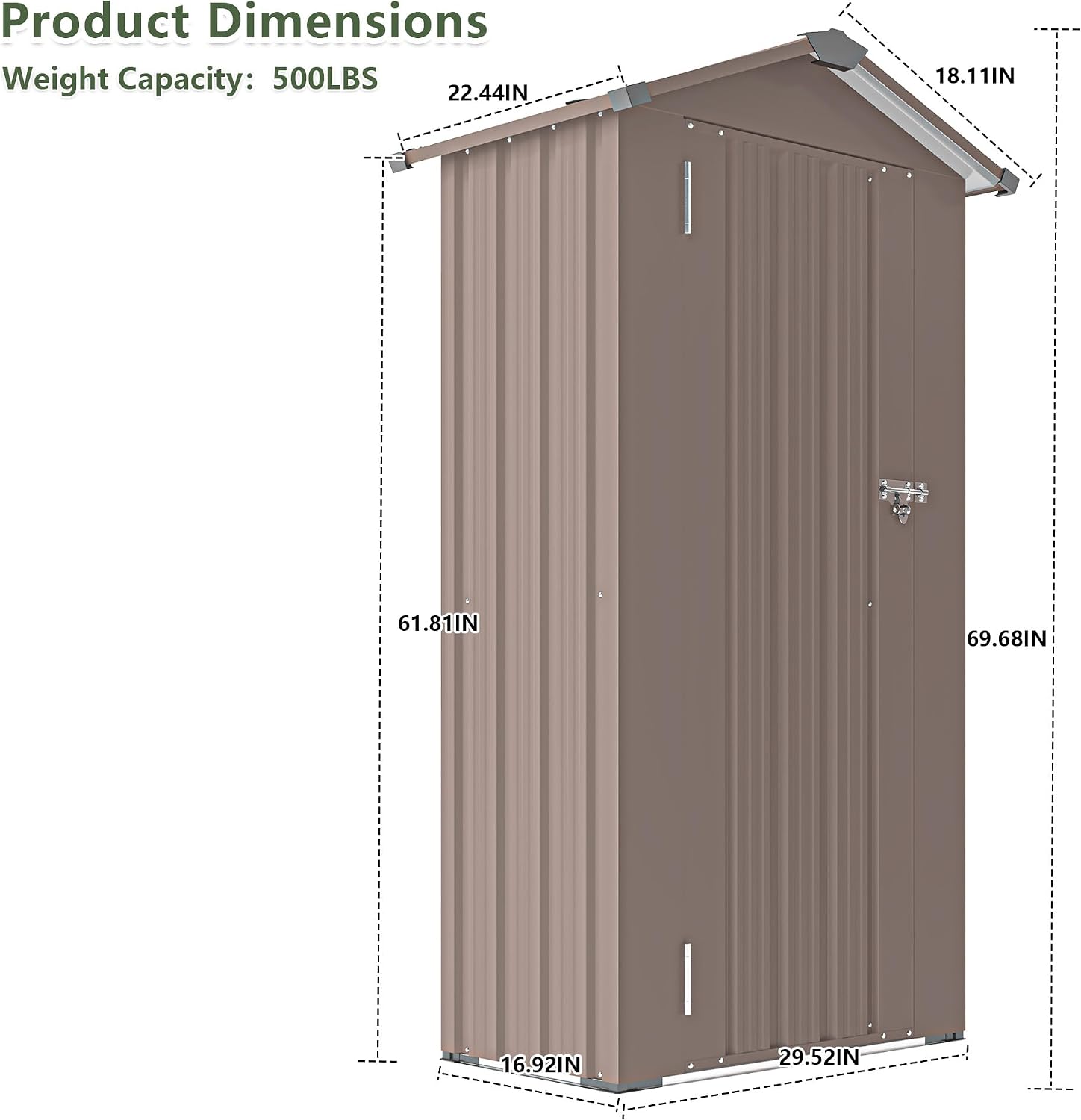 Metal Garden Storage Shed with Lockable Door, Garden Tool Shed with Adjustable Shelves (Brown)