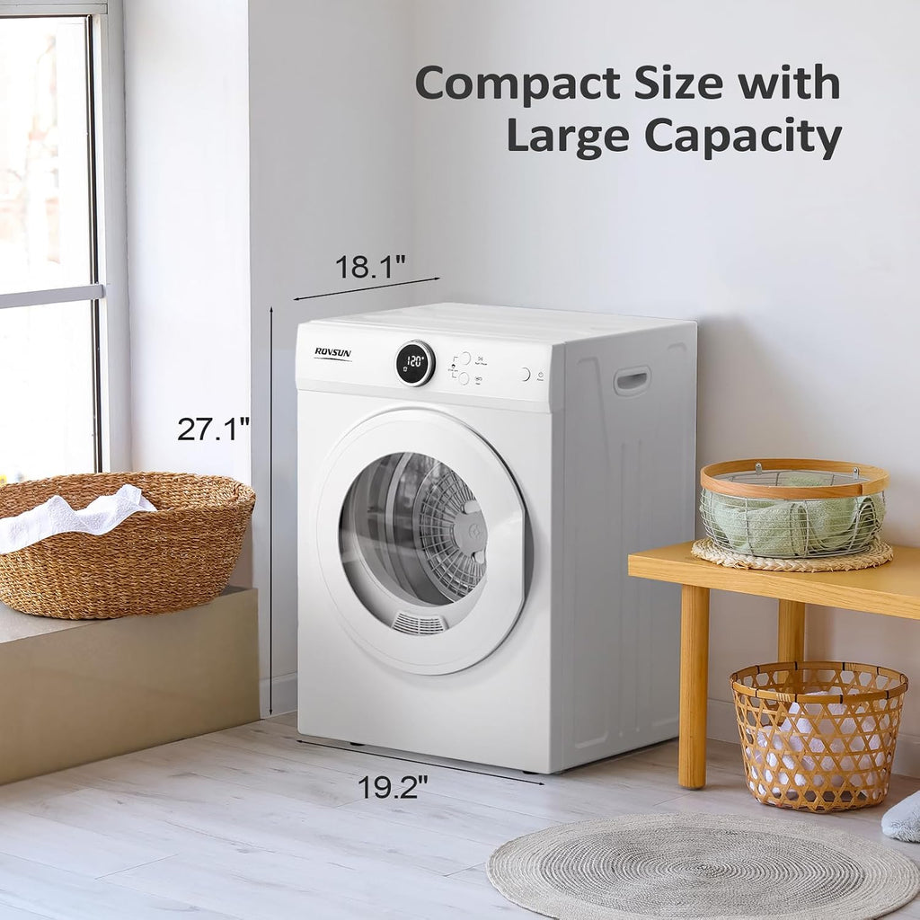 ROVSUN 1.8 Cu.Ft Portable Clothes Dryer, 1020W High End Front Load Electric Dryer, Compact Laundry Dryer with Electronic Screen Control & Stainless Steel Tub for Apartment, Home