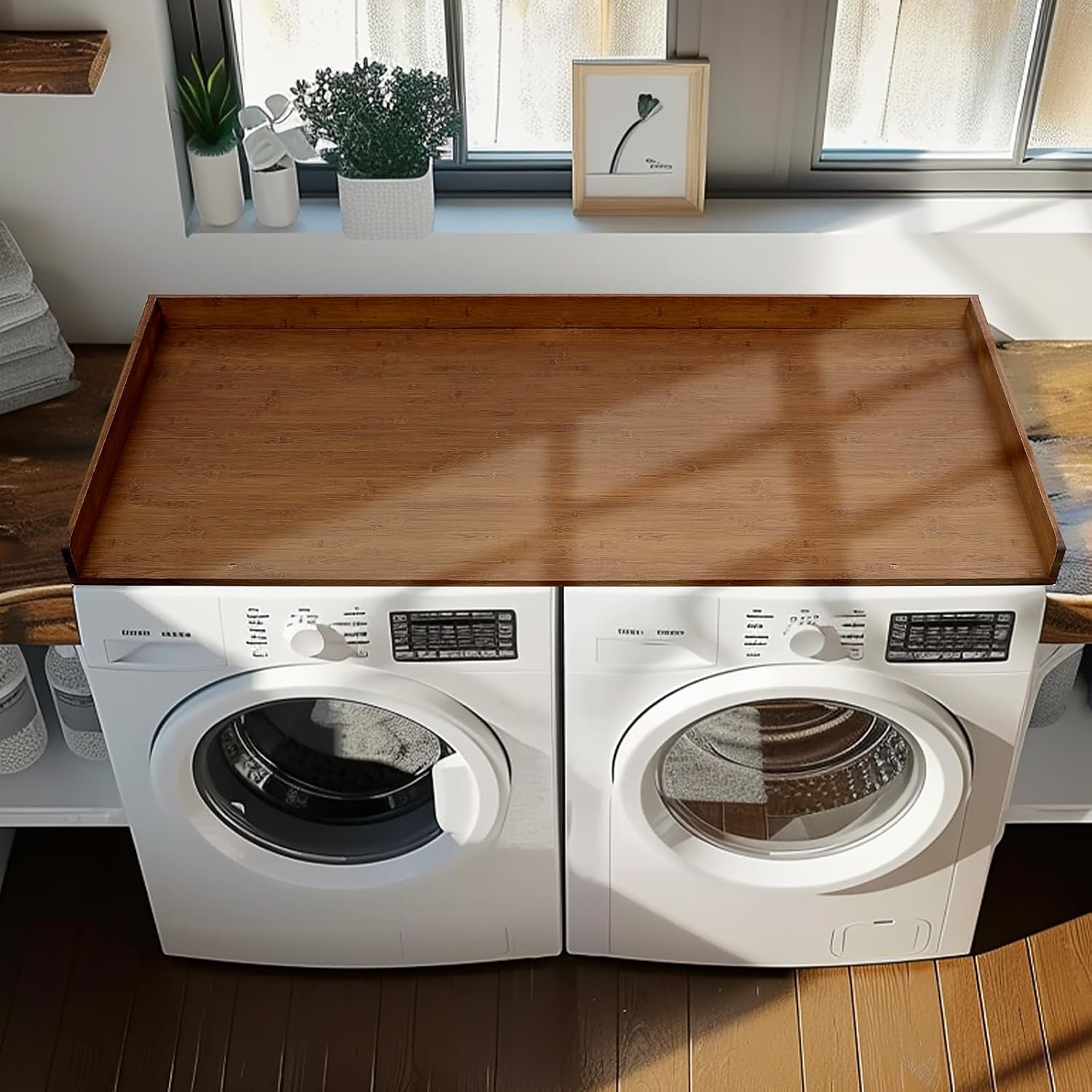 Gashell Washer Dryer Countertop, 27.5' x 58' Bamboo Washer and Dryer Countertop for Laundry Room Organization(Retro Brown)