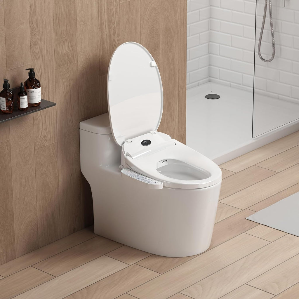 XCQQ Bidet Toilet Seat, Bidet Seat With Warm Water Wash, Heated Seat, Air Dryer, Soft Close Lid, Night Light, Self Cleaning Nozzle, LED Display, Requires Outlet - Round