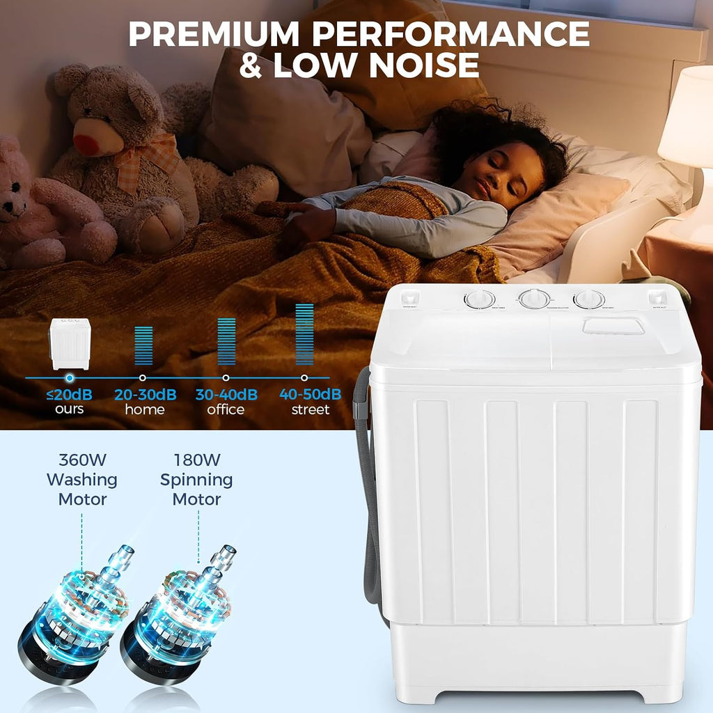Nictemaw Portable Washing Machine 30Lbs Capacity Twin Tub Compact Laundry Machine 19Lbs Washer and 11Lbs Spin Dryer with Built-in Drain Pump, Small Washing Machine for Apartments, Dorms, RVs