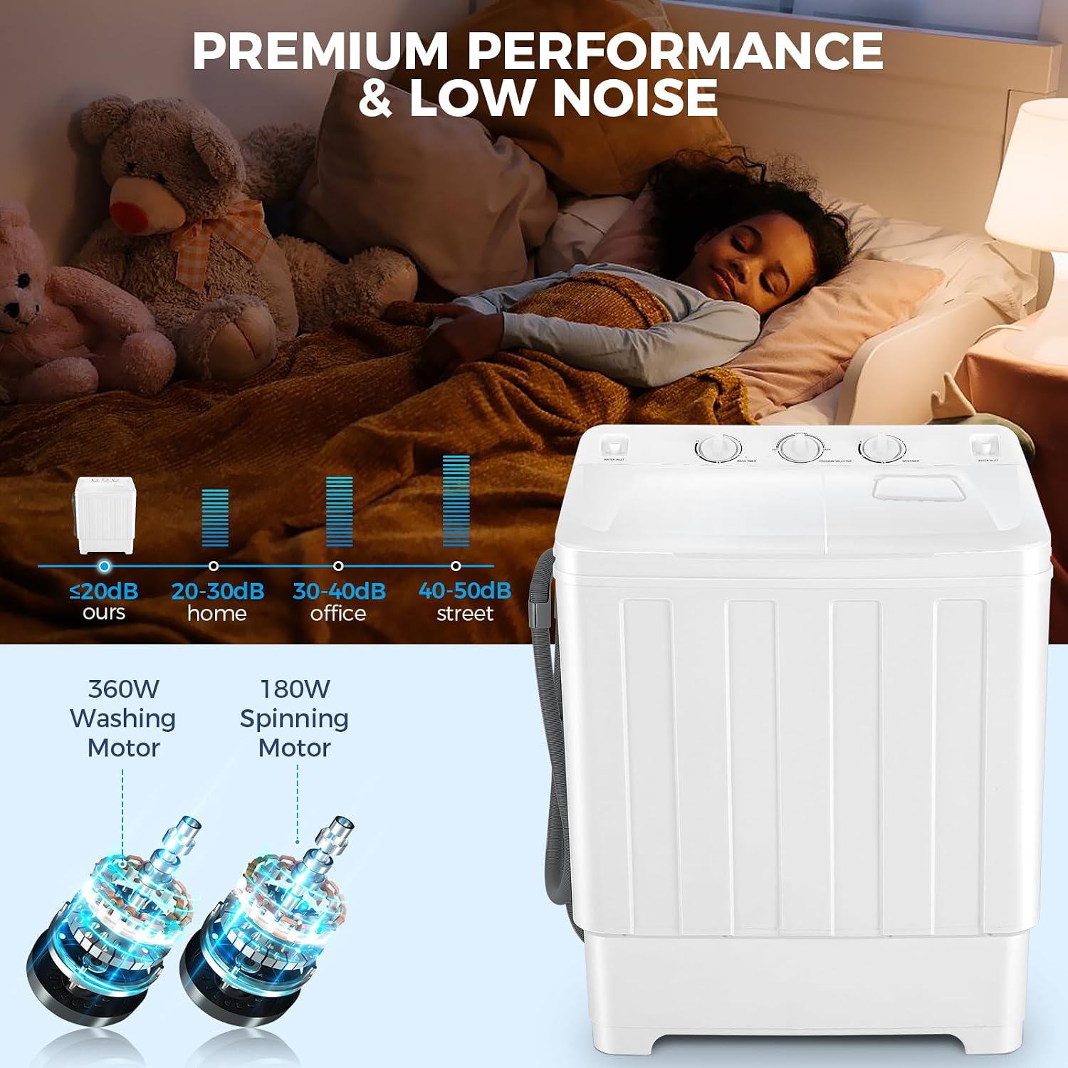 Nictemaw Portable Washing Machine 30Lbs Capacity Twin Tub Compact Laundry Machine 19Lbs Washer and 11Lbs Spin Dryer with Built-in Drain Pump, Small Washing Machine for Apartments, Dorms, RVs