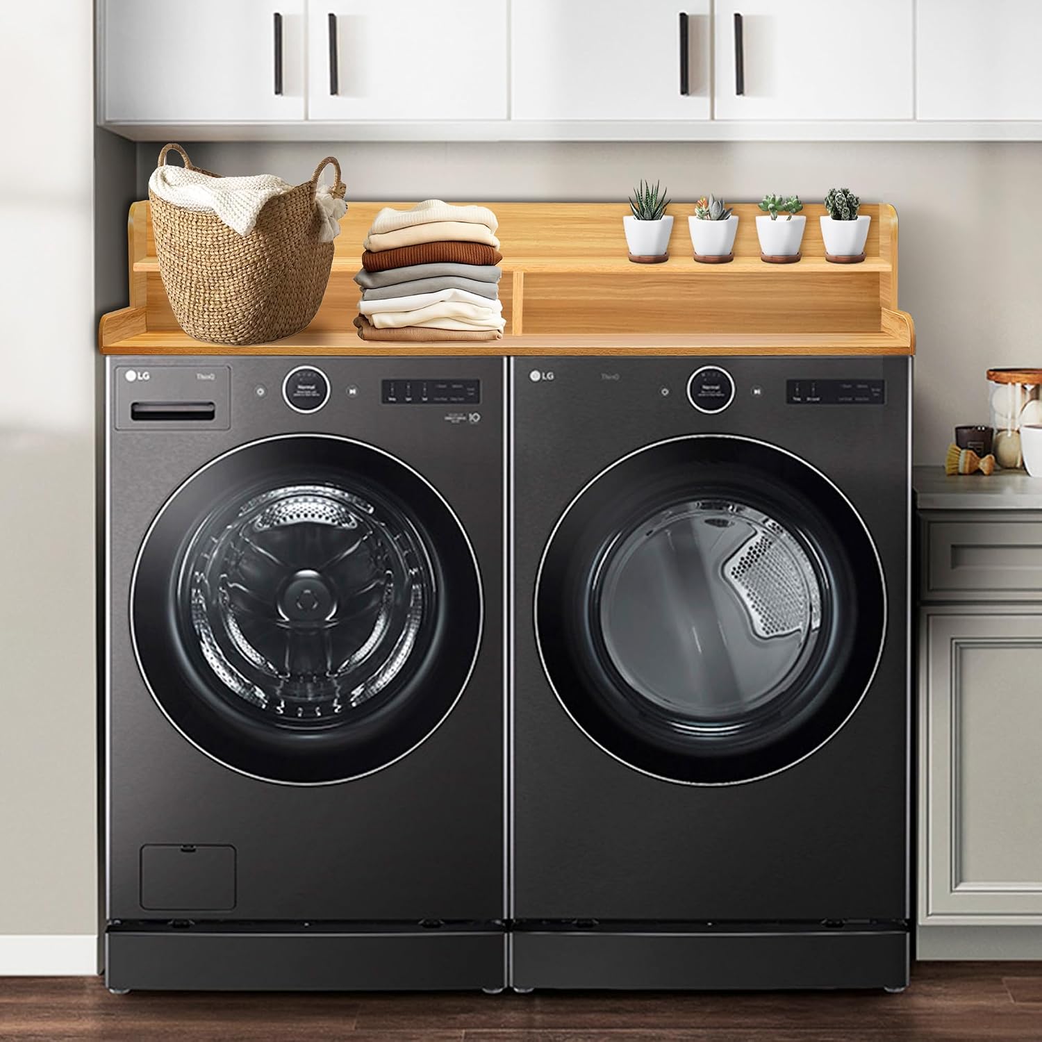 Royxen Laundry Countertop with Storage Universal Fit, Washer and Dryer Countertop with Shelf, Laundry Room Storage, 2-Tier Shelf (Oak)