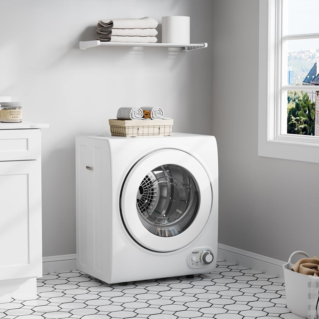 ROVSUN 110V Portable Clothes Dryer, High End Laundry Front Load Tumble Dryer Machine with Stainless Steel Tub & Simple Control Knob for Apartment, Dorm-850W, White