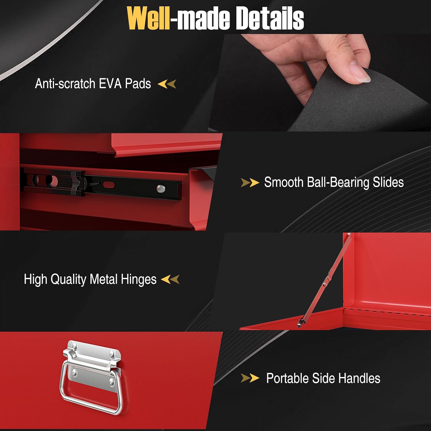 Tool Box, 6-Drawer Steel Tool Chest with Top Storage Automatic Lock & EVA Liner, Portable Tool Storage Organizer for Repair Shop Garage Warehouse (Red)