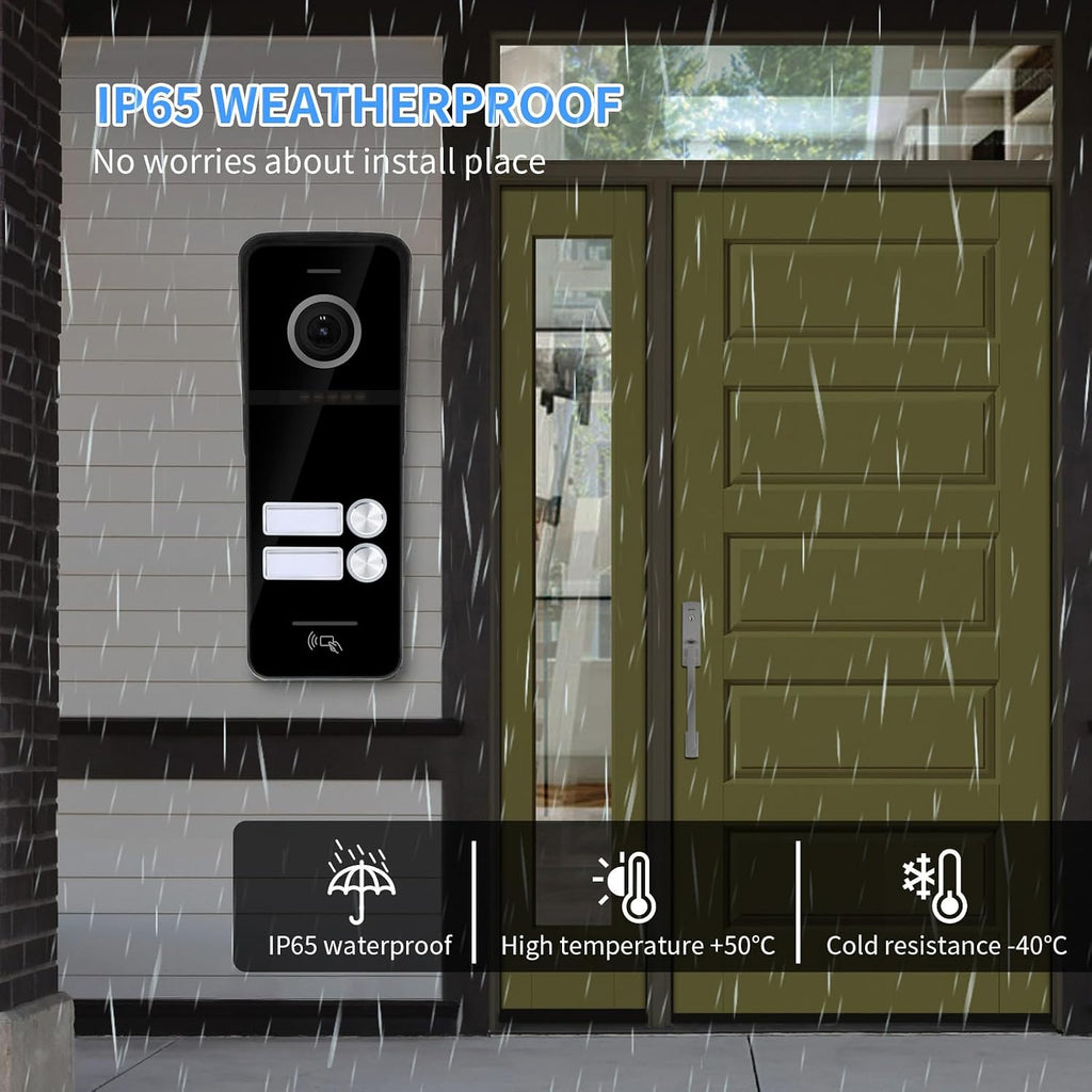ANJIELO SMART Wired & Wireless Video Intercom System, 2 Units 10 Inch Touch Monitor, Wireless WiFi Video Doorbell, 3 in 1 Unlock, Dual Way Audio, Black and White