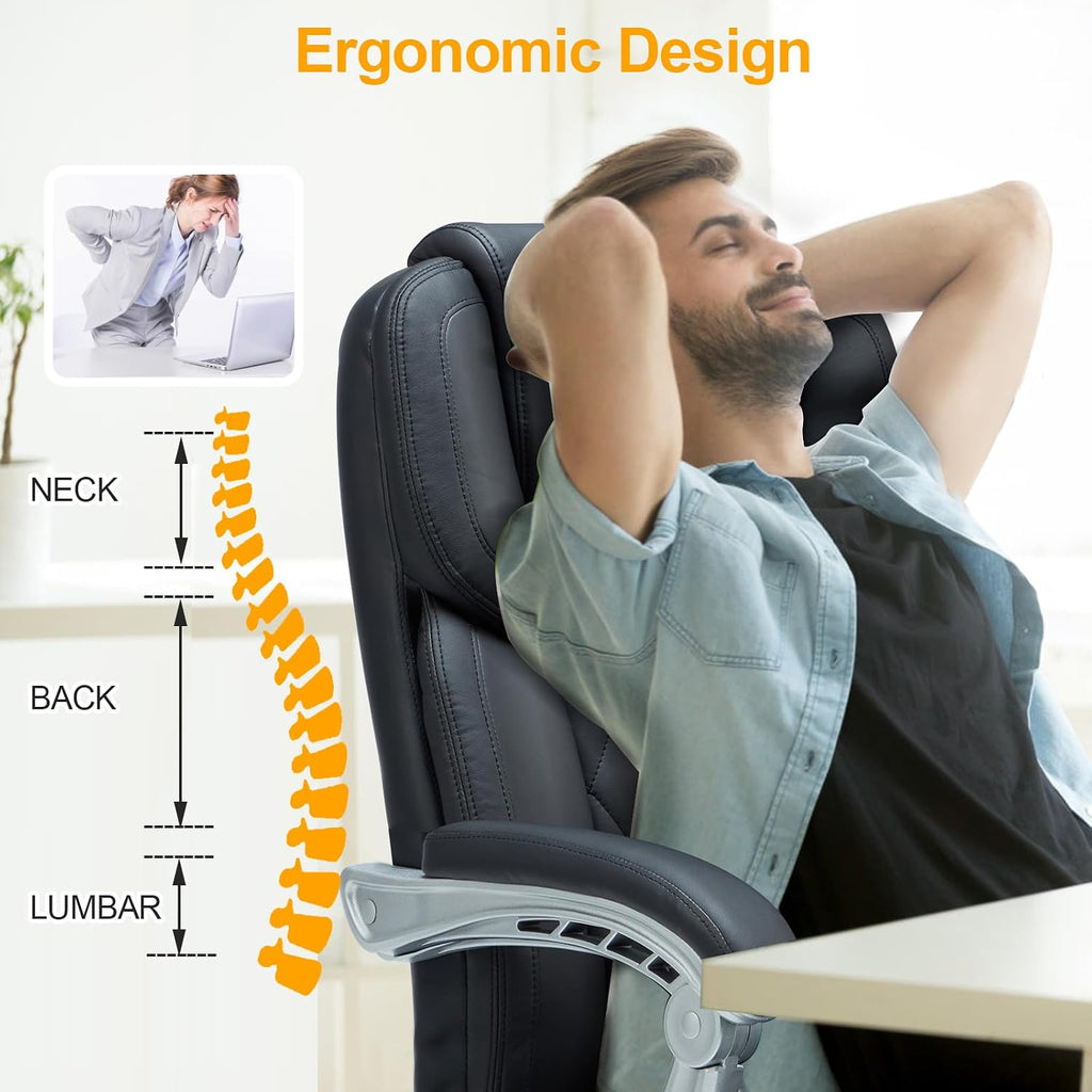 HOMREST 6-Point Massage Office Chair with Lumbar Support, Heated Executive Office Chair with Reclining Backrest, Computer Gaming Chair for Home Office, Black