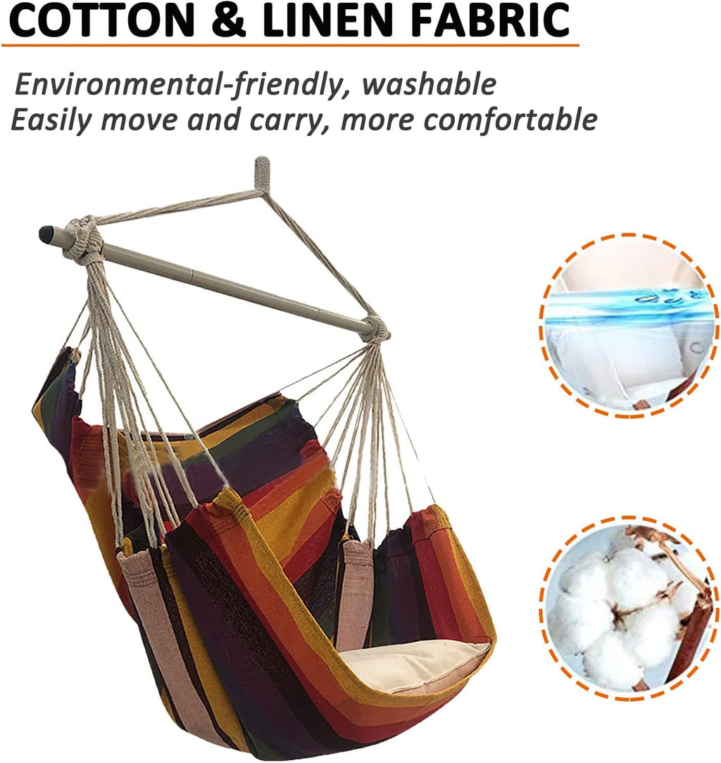 SRHWBF Hanging Rope Hammock with 2 Pillows Chair Swing Seat Cotton Canvas Hanging Chairs for Bedrooms Porch Chair Outdoor (S6)