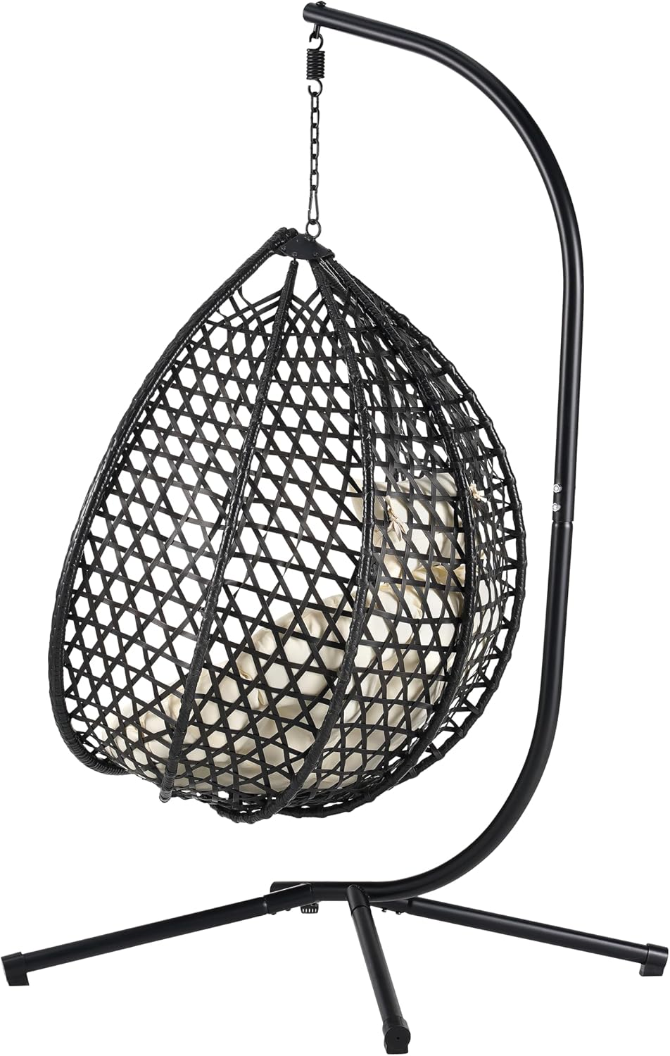 Egg Hanging Chair with Stand, Indoor Outdoor Hammock Egg Chair with Cushion for Patio Bedroom Balconyg Egg Chair (Beige+Beige)