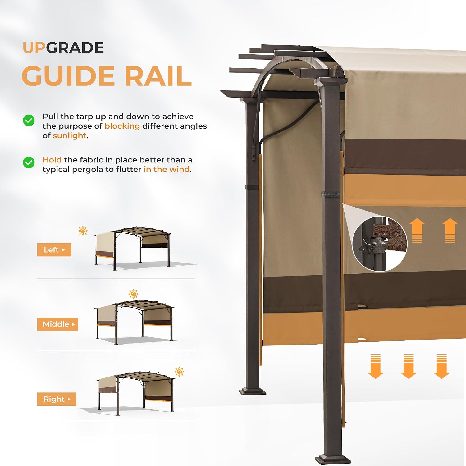 HAPPATIO 12' x12' Outdoor Retractable Pergola, Aluminum Pergola with Canopy Fixed in Various Positions, Arched Roof with Sun Shade Canopy Metal Frame for Backyards, Gardens, Patios (Brown)