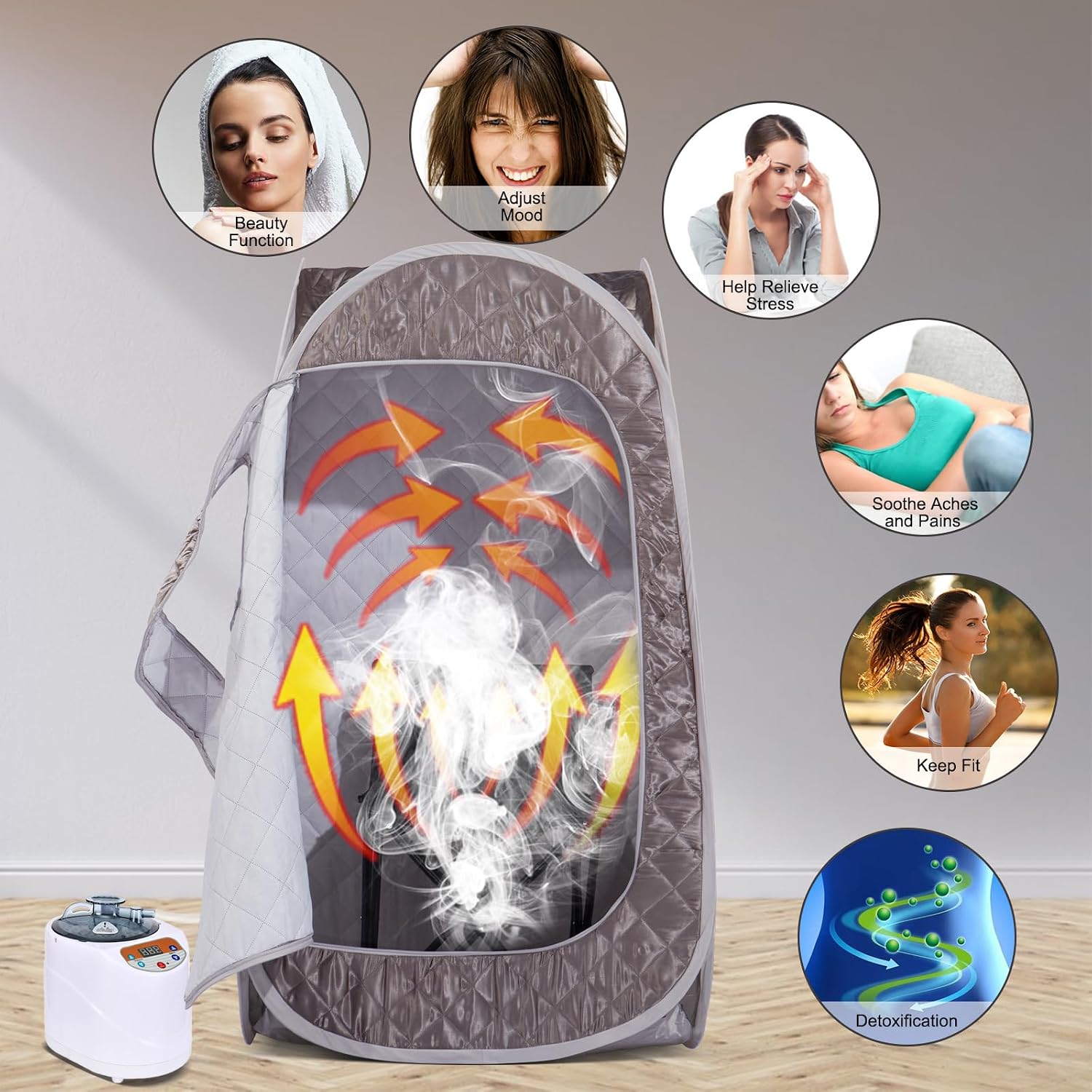 Smartmak Portable Steam Sauna, Full Body Personal Home Spa, Foldable Saunas Tent with 3L & 1000W Large Steam Generator, 9 Levels Remote Control, Upgraded Chair Included for Relaxation (DarkGrey)