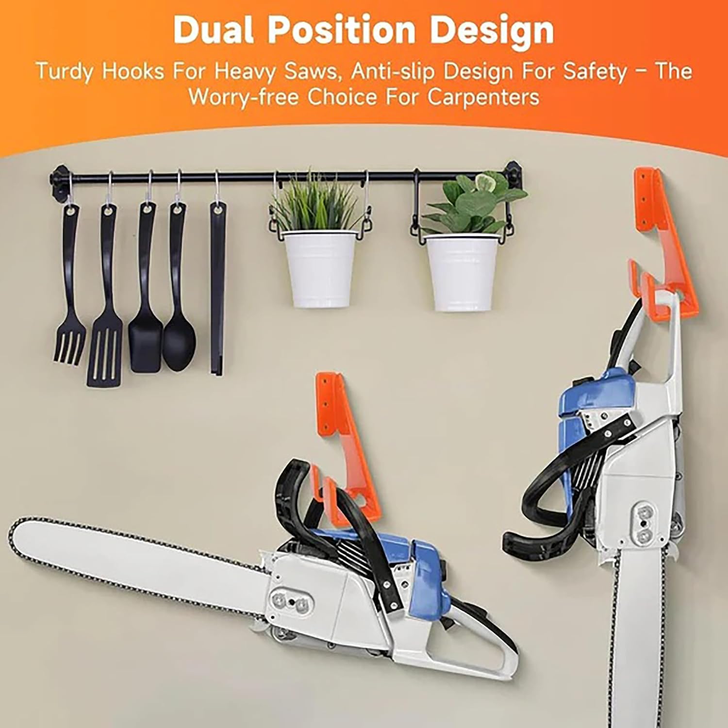 Chainsaw Hanger, 6 Pack Heavy Duty Chainsaw Holder Wall Mount, Garage Shop Organization and Storage Shed Organizer Weed Eater Hanger Backpack Blower Rack Yard Maintenance Must Haves