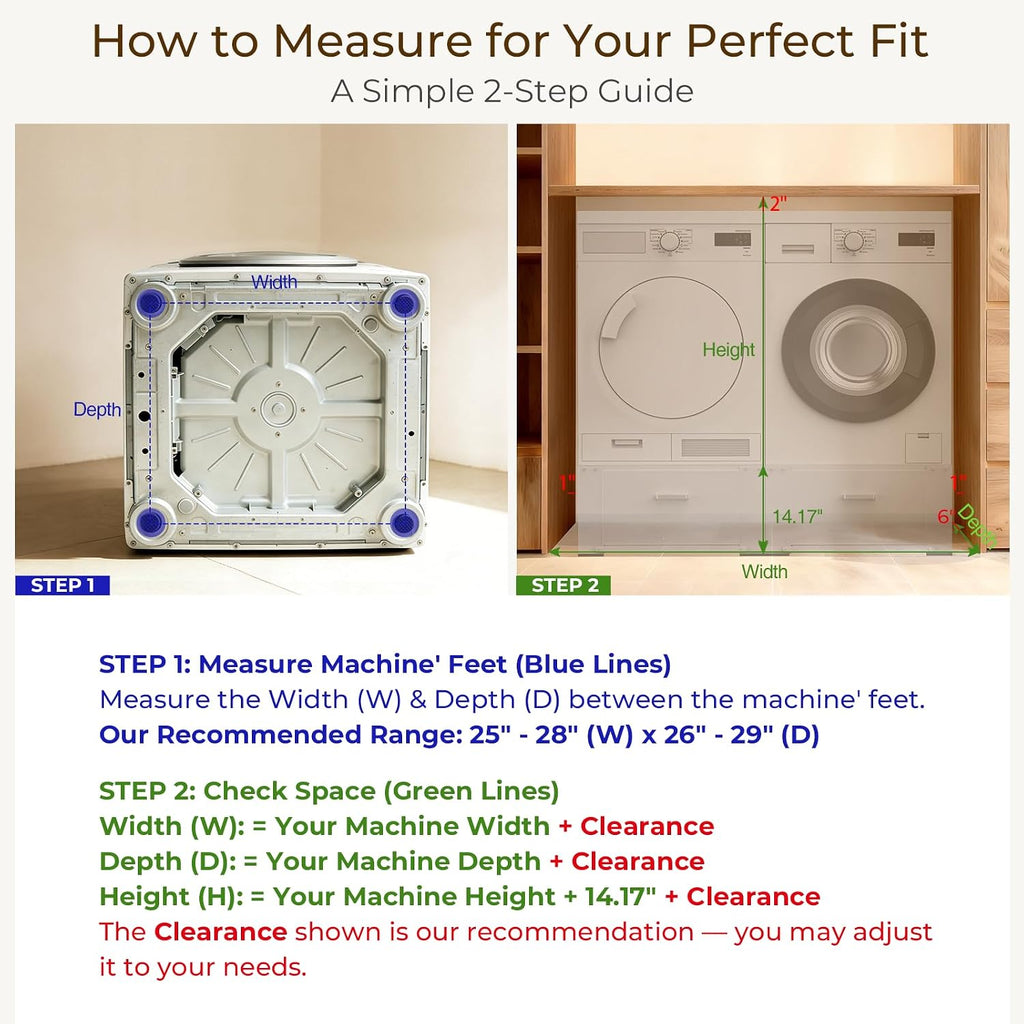 SKM Washer and Dryer Pedestal with Drawer, Laundry Pedestal for Washer and Dryer Stand, Heavy Duty Steel Washing Machine Stand Height Raiser (2, white, 28' W x 29' D x 14' H)