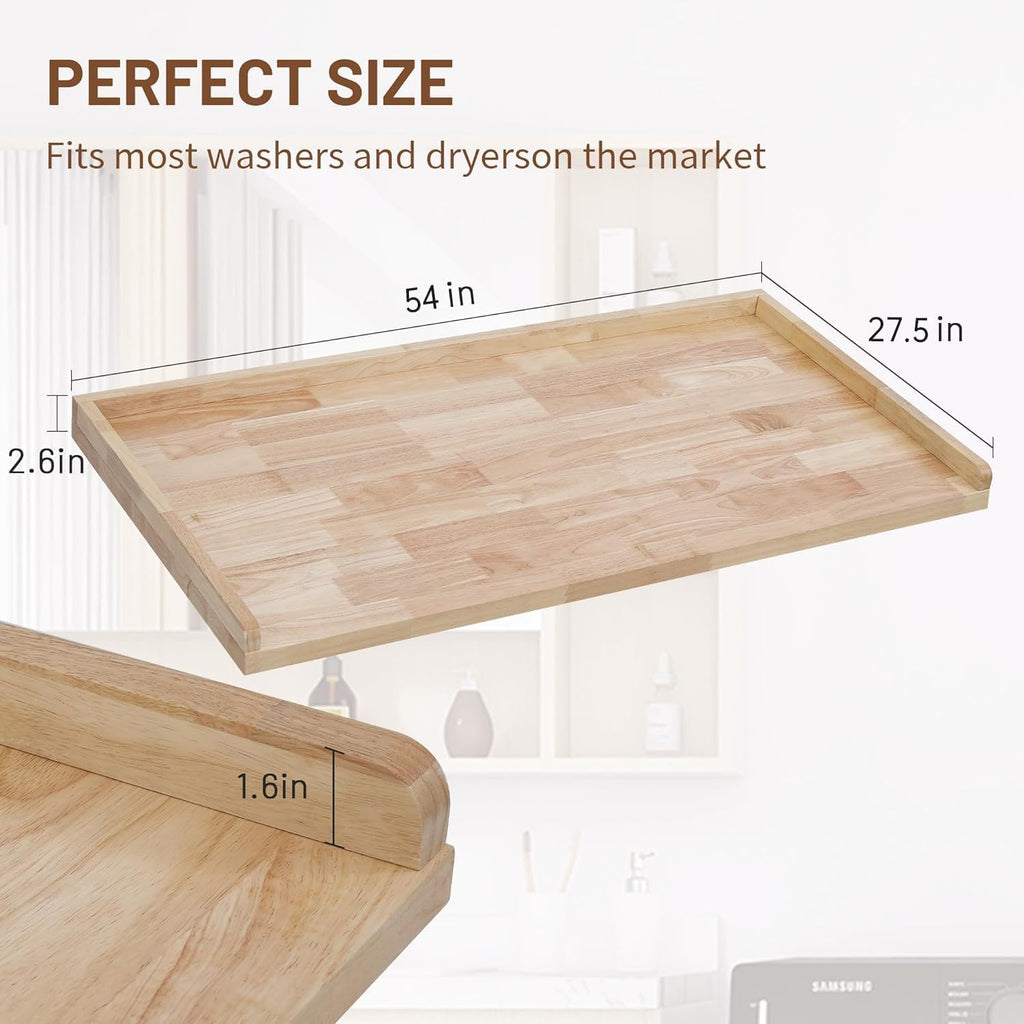 Murago Washer Dryer Countertop, 100% Natural Wood, Laundry Countertop Over Washer and Dryer, Laundry Machine Topper for Front Loaders, Fits All Major Brands, Anti Vibration Pads, 54' x 27.5' Black