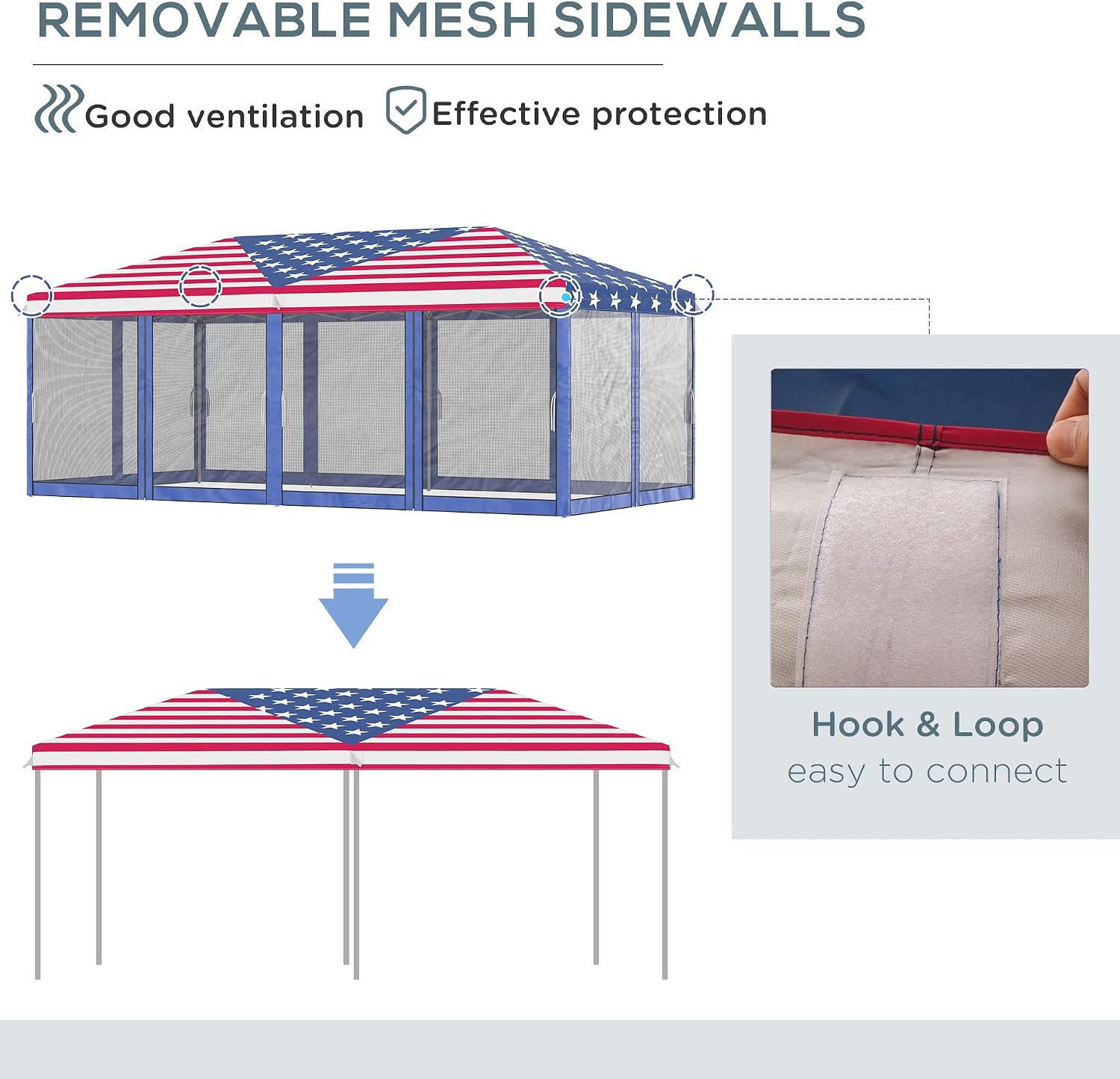 Outsunny 10' x 20' Pop Up Canopy Tent with Netting, Heavy Duty Large Party Tent, Instant Sun Shelter with Carry Bag for Backyard Garden Patio, American Flag