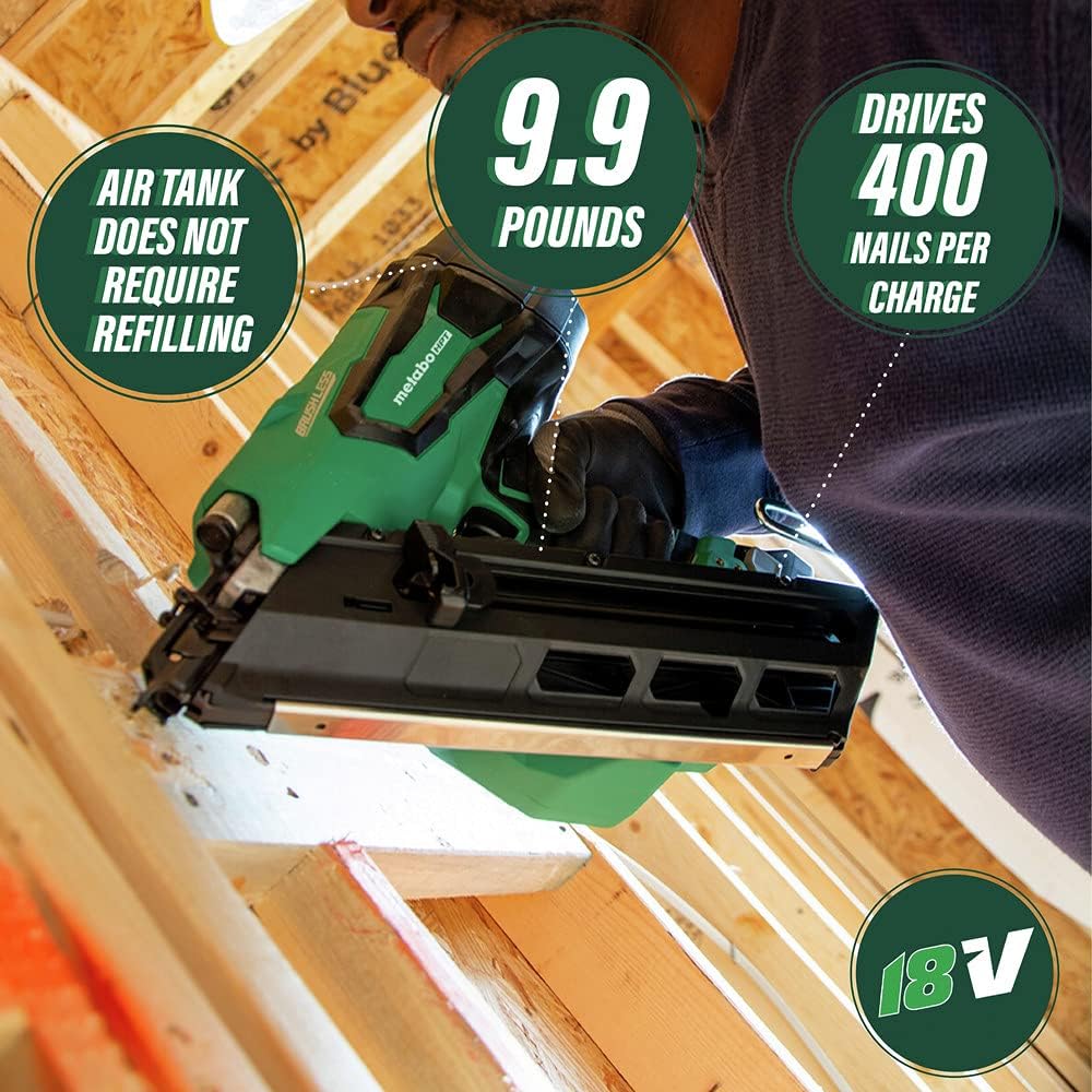 Metabo HPT 18V MultiVolt™ Cordless Framing Nailer Kit | Accepts 2-Inch up to 3-1/2-Inch Clipped & Offset Round Paper Strip Nails | 30 Degree Magazine | NR1890DCS