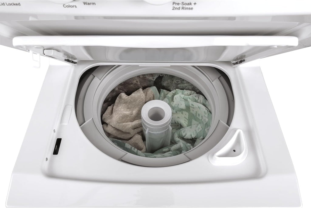 GE Unitized Spacemaker® 2.3 Cu. Ft. Washer and 4.4 Cu. Ft. Electric Dryer Laundry Center, 24-Inch, White – GUD24ESSMWW