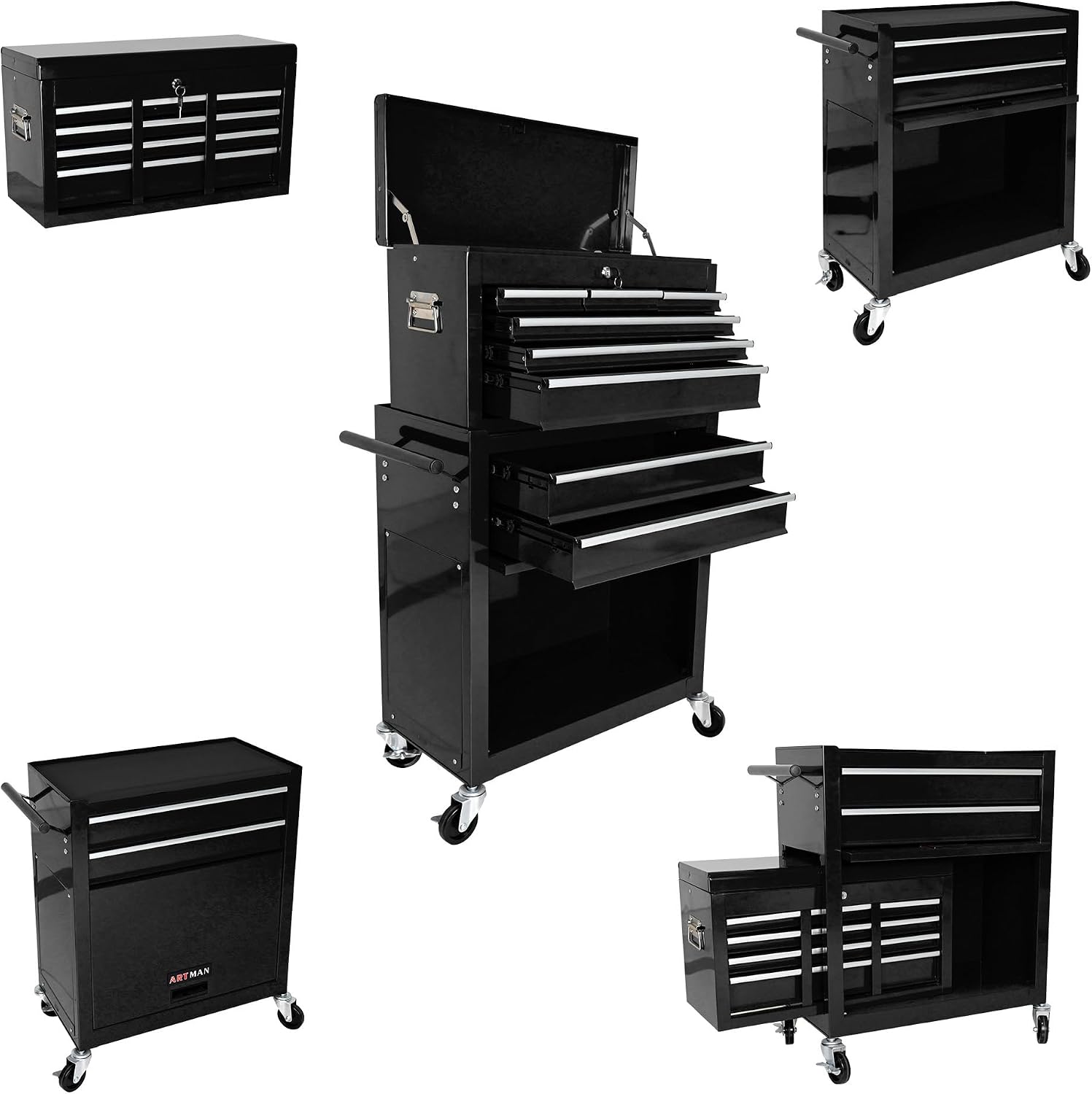 Rolling Tool Chest, 8 Drawers Rolling Tool Chest with Wheels, Portable Rolling Tool Box On Wheels, High Capacity Tool Chest Organizer for Garage, Workshop, Home Crafts Use Black