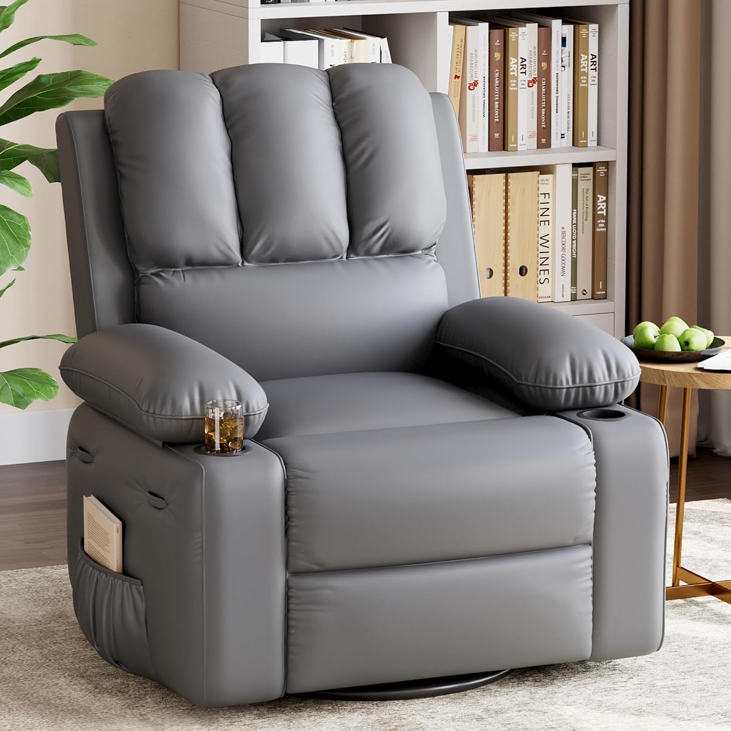 GarveeHome Oversized Recliner Chairs with Heat and Massage, Lazy Recliner Chair for Adults- Manual Chair with Cup Holder for Living Rooms, Bedrooms and Nurseries (Grey)