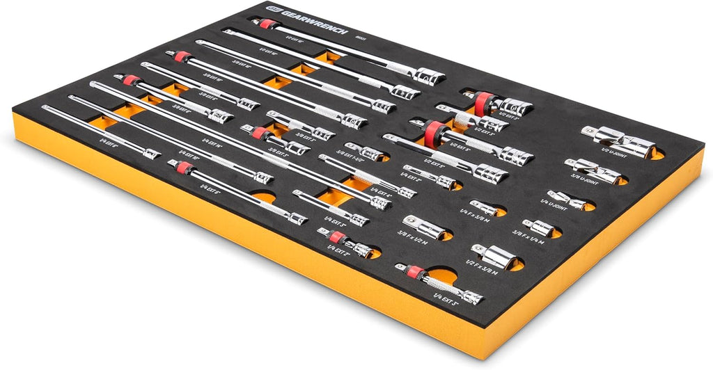 GEARWRENCH 29 Piece 1/4', 3/8', 1/2' Drive Chrome Tool Accessories Set with EVA Foam Tray - 86523