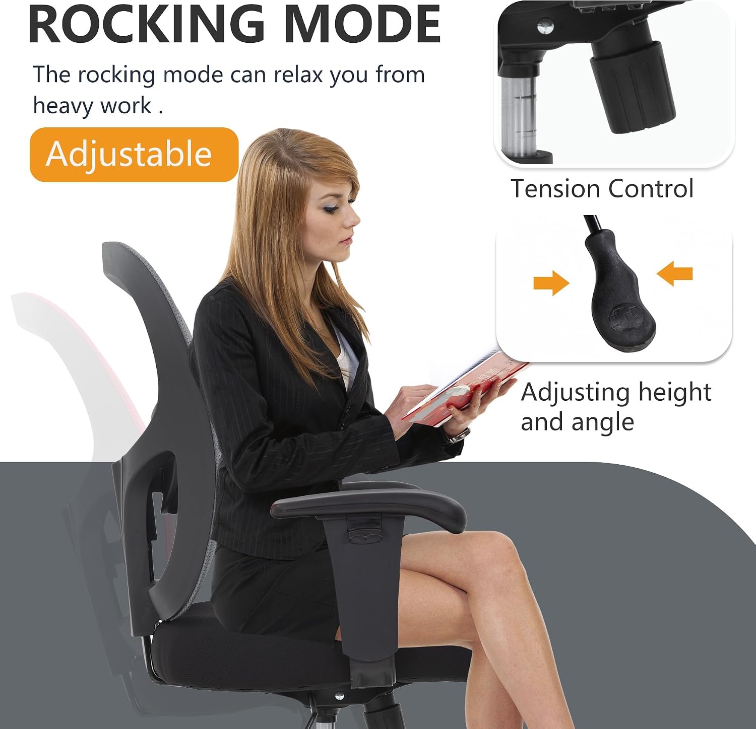 BestOffice Big & Tall Office Chair, 400 lb Capacity Mesh Desk Seating with Lumbar Support, Wide Seat, Adjustable Arms, Rolling Swivel High-Back Ergonomic Executive Task Model for Home Office, Grey
