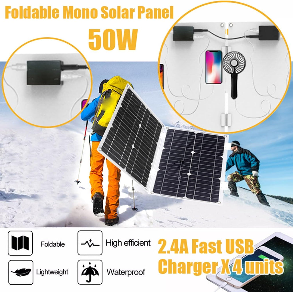 Solar System Kit - 3000W/4000W Inverter with 50A MPPT Controller and 50W Foldable Solar Panel, Home Grid Generator (800W, 12V-110V)