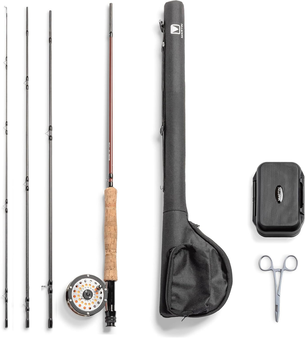 Martin 67R River|Stream Fly Fishing Rod and Reel Combo Kit, 4/6-Weight, 8-Foot 6-Inch, 4-Piece Rod, Moderate Action, Single Action Reel, 6-Weight Floating Line, Fly Assortment, Travel Case, Brown
