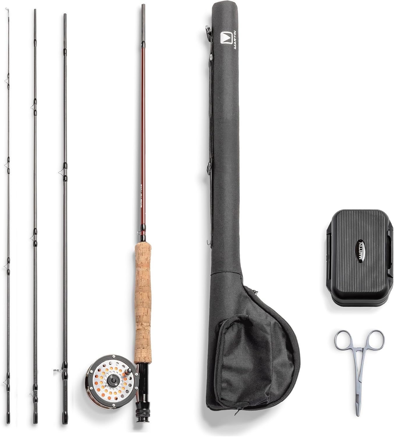 Martin 67R River|Stream Fly Fishing Rod and Reel Combo Kit, 4/6-Weight, 8-Foot 6-Inch, 4-Piece Rod, Moderate Action, Single Action Reel, 6-Weight Floating Line, Fly Assortment, Travel Case, Brown