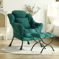 Lazy Chair with Ottoman, Large Accent Chair with Ottoman and a Throw Pillow, Dark Green Reading Chair for Living Room Bedroom Dorm Room Office Apartment Relaxing Use