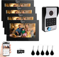 7-Inch Smart Video Intercom System,1080P HD Wired Doorbell with Touchscreen Monitor,Fingerprint, RFID & PIN Unlock,Tuya Smart App Control,Ideal for Homes, Villas & Apartments (1 doorbell + 4 Monitor)