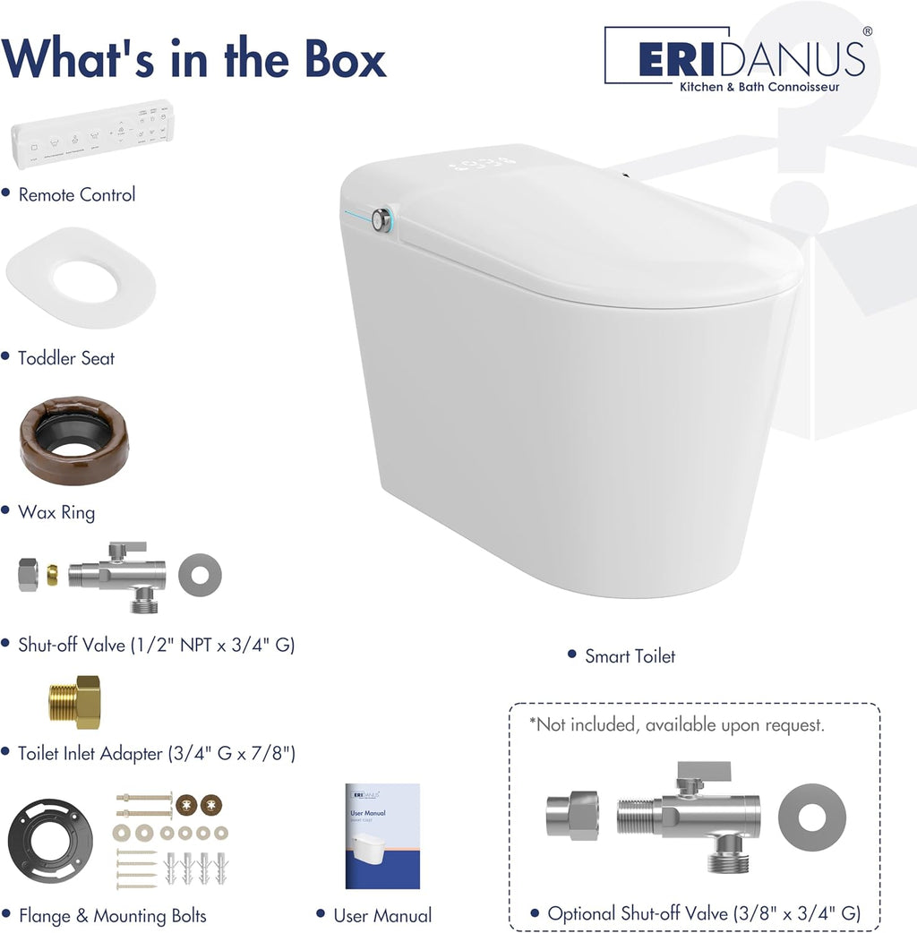 Smart Toilet with Bidet Built in, Eridanus One Piece Bidet Toilet for Bathrooms, Warm Water Wash & Dryer, Foot Sensor Flush, Elongated Heated Seat, Auto Open/Close with Digital Display, White