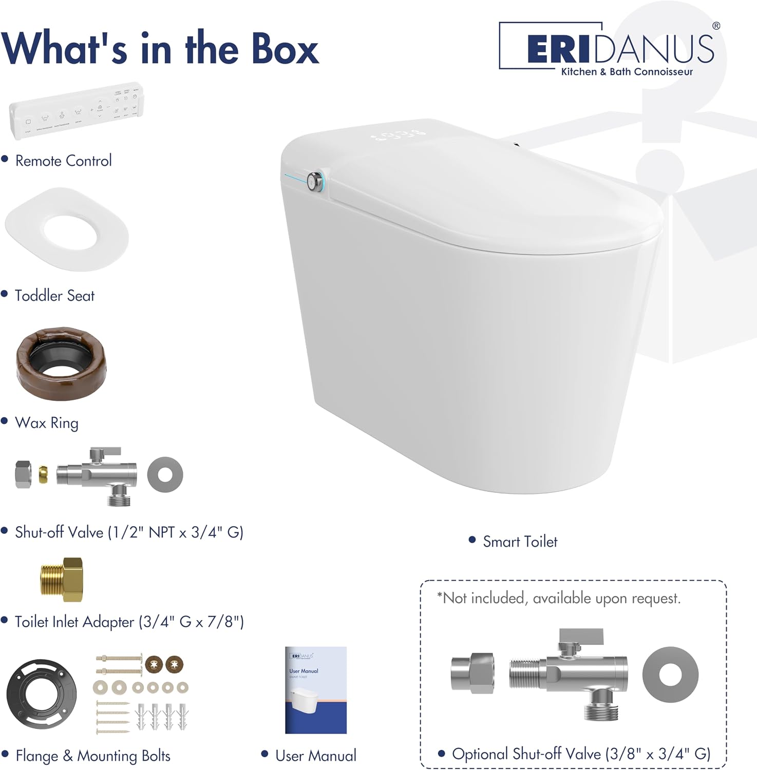Smart Toilet with Bidet Built in, Eridanus One Piece Bidet Toilet for Bathrooms, Warm Water Wash & Dryer, Foot Sensor Flush, Elongated Heated Seat, Auto Open/Close with Digital Display, White