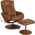 Flash Furniture Poppy Massaging Multi-Position Plush Recliner with Side Pocket and Ottoman in Brown LeatherSoft